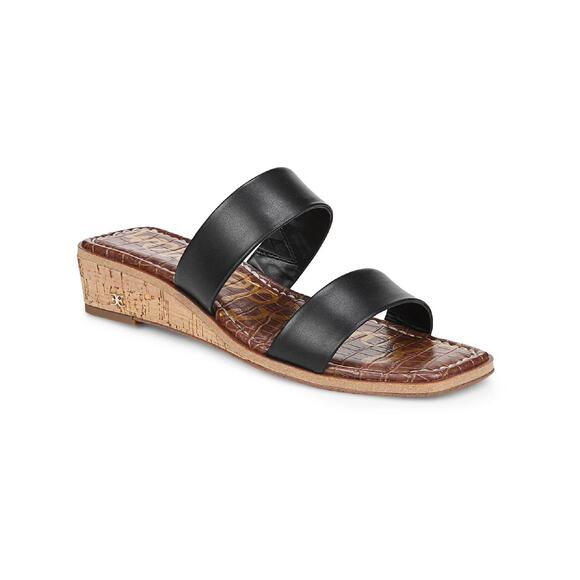 Sam Edelman Shoes - Sam Edelman Vena Black Leather Cork Wedge Slide Sandal Double Strap 8.5 EU 38.5